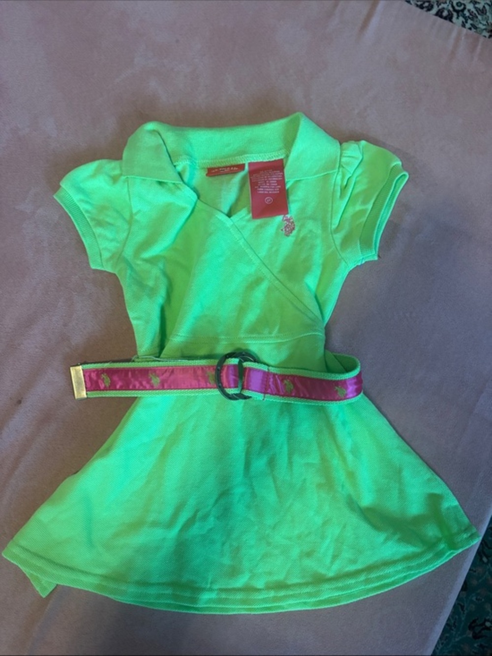 U.S. Polo Assn. Neon Green Polo Top with Pink Logo